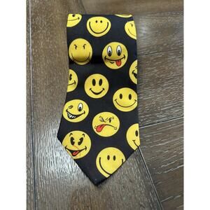 EUC Vintage Ralph Marlin "Smiley Faces" 1995 Black Yellow Cartoon Emojis Comic
